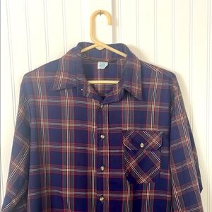 Vintage Casual Plaid Button Down Shirt Oversized Blue Red Green JCPenney Medium